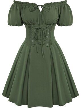 Women's Green Renaissance Costume Corset Dress Mini Off Shoulder Fairy Dresses